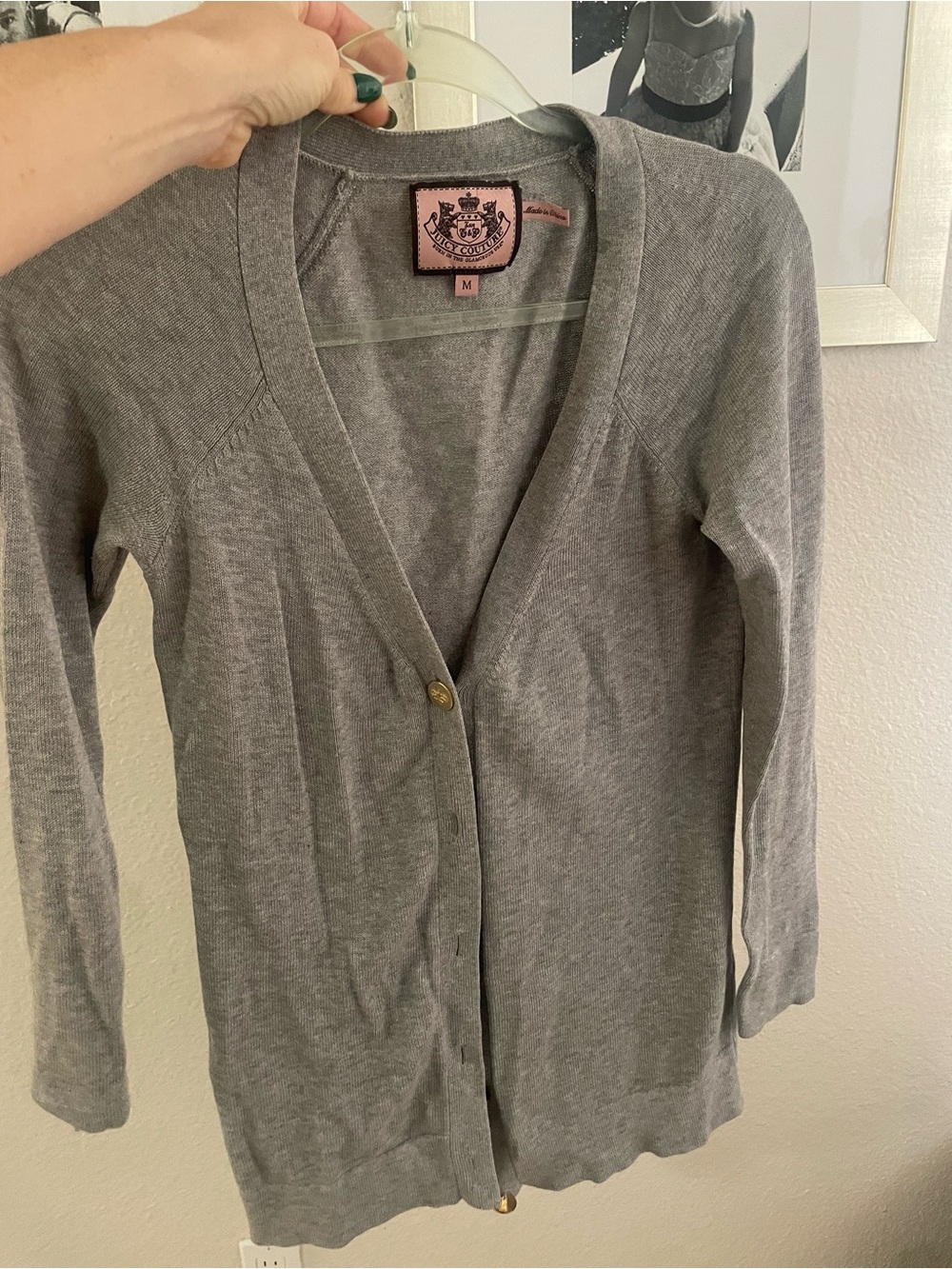 Vintage Juicy yCouture Light Gray V-Neck Button Front Cardigan
